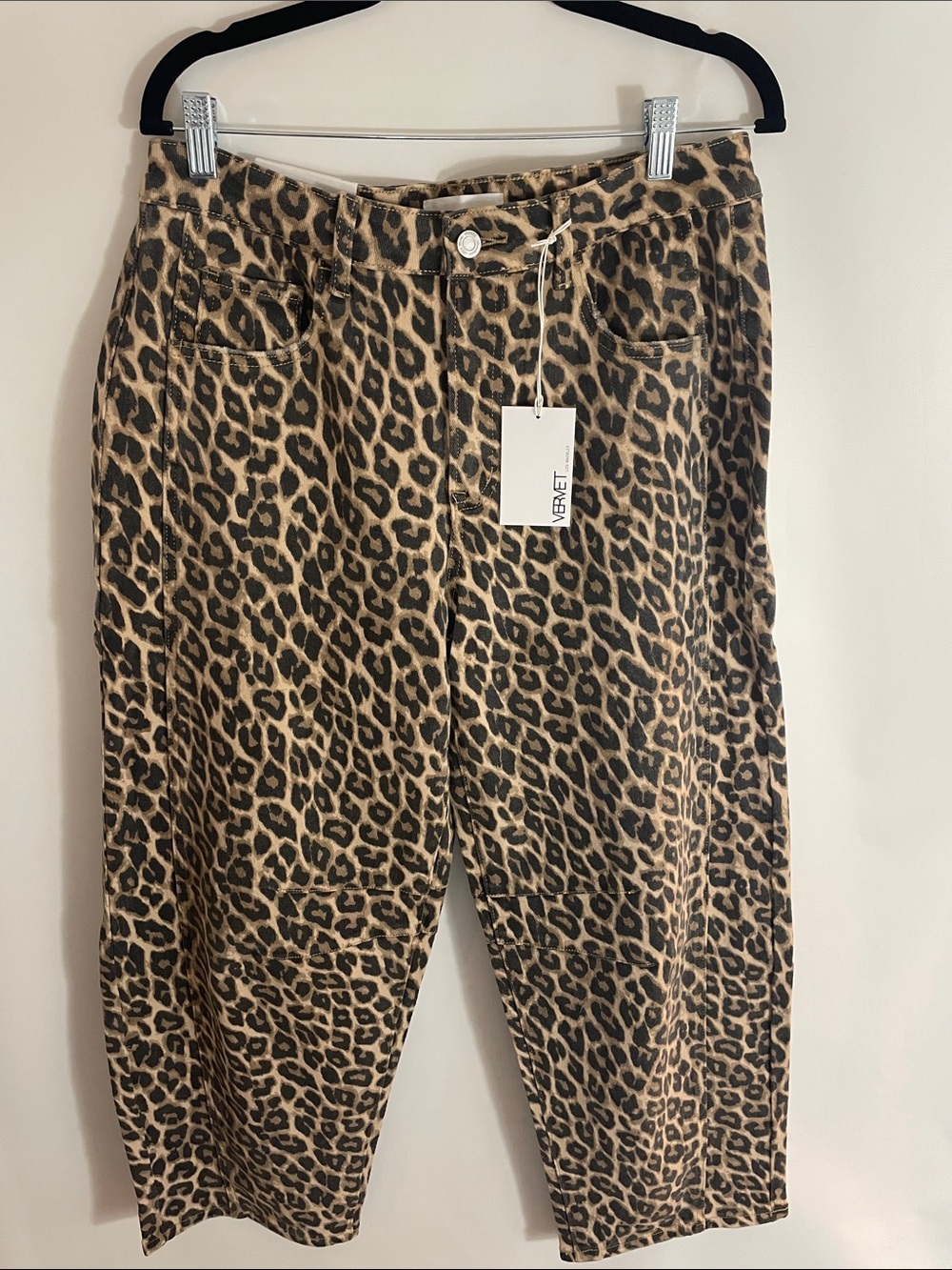 Vervet Women’s Leopard Print Barrel Leg Pants - Tan & Black - Picture 2 of 6